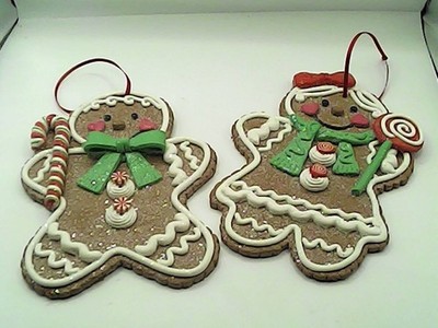 Set of 2 - 6.5'' Gingerbread Ornaments Boy and Girl