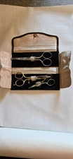 Vintage Henckels 3 Piece Scissors Set In Leather Trifold Case