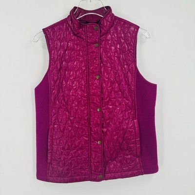 Talbots Petites Quilted Puffer Vest Pink Full Zip Snap Front Knit Sides Size MP