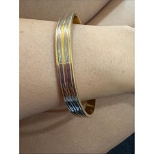 19- magnetic bracelet Two-Tone Gold and Silver Multi-Strip Bangle Bracelet