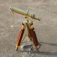 Handmade Brass Telescope with Wooden Tripod – Nautical Desk Decor