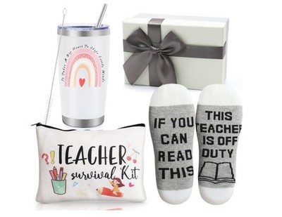 Teacher Appreciation Gift Box Present Educator Tumbler Socks Makeup Bag Pouch