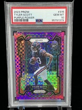 2023 Panini Prizm Tyler Scott Purple Power Prizm Rookie RC /49 #315 Bears PSA 10