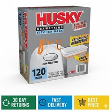Husky 13 Gallon Tall Kitchen Drawstring Bags, 120 Bags