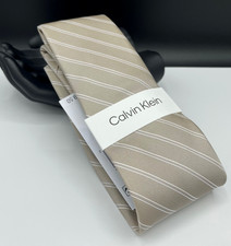 Calvin Klein Men's Silk Blend Tie  Beige  Striped  NEW MSRP: 69.50