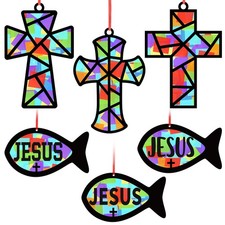 24 Sets Easter Crafts Religious Cross Fish Crafts Faith Jesus Fish Tissue Pap...
