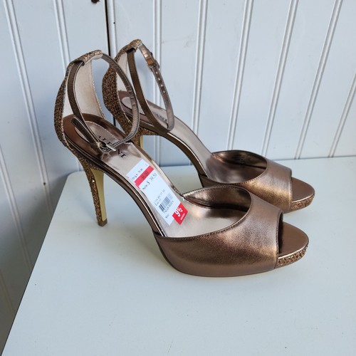 NUOVI sandali donna Alfani tacco marrone bronzo glitz glam retrò festa Lyla tg 9,5