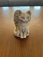 Vintage 1997 Artist Telle M. Stein Stone ANGEL CAT Figure Statue Memorial Signed