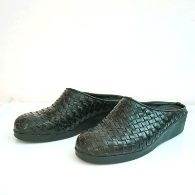 Predictions Black Woven Leather Mules  6.5 Women's Slip On Clogs Comfort Shoes