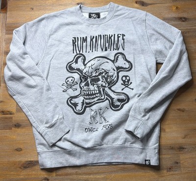Rum Knuckles Sweatshirt Pullover Men s Size Medium Grey Skull Comfortable