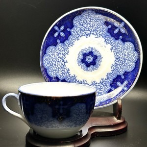 Vintage Utzschneider Flow Blue Teacup and Saucer Made In Germany
