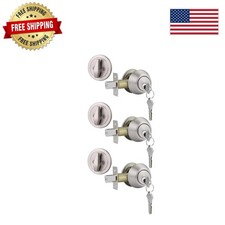 Keyed Alike Deadbolt Set - 3 Satin Nickel Round Cylinder Locks for Ease