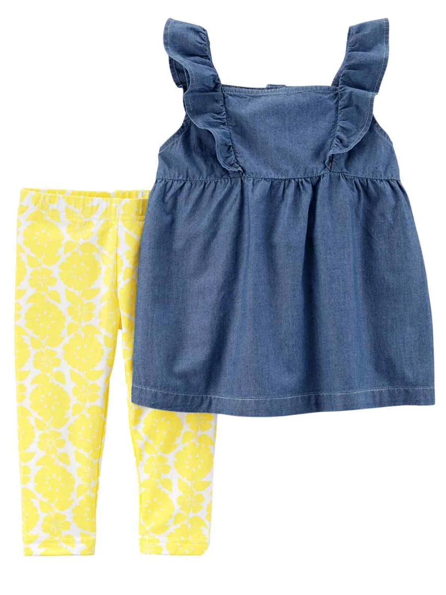 Carters Infant Girls Baby Outfit Blue Chambray Shirt & Lemon