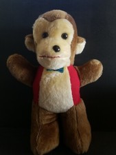 Shalom Toy Co vintage monkey plush bowtie offset face 15"