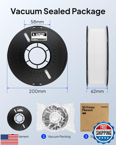 ELEGOO TPU Filament 1.75mm Red 1KG, 95A Flexible Soft 3D Printing Filament Di - Picture 5 of 5