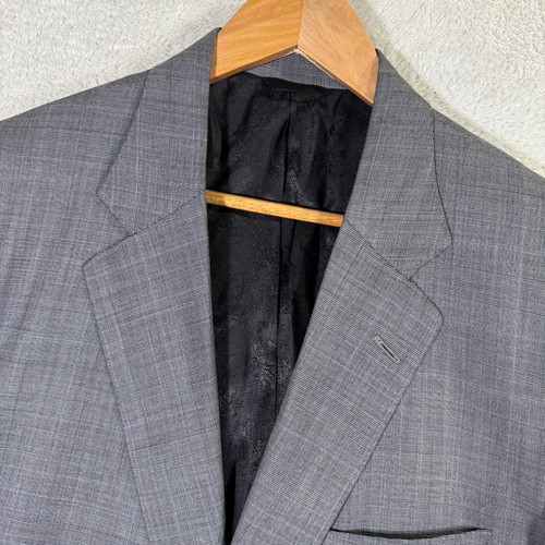 Tom James Holland & Sherry Blazer Jacket Men 44R Gray Plaid Slim Fit Custom EUC