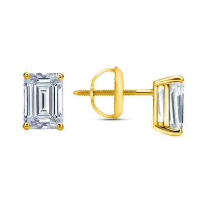 1 Kt Smaragd LabCreated Grown Diamond Ohrringe 14K Gelbgold E/VS Korbschraube