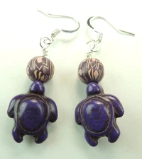 Purple Howlite Turtle Dangle Earrings with Polymer Clay Beads  Handmade  Jewelry