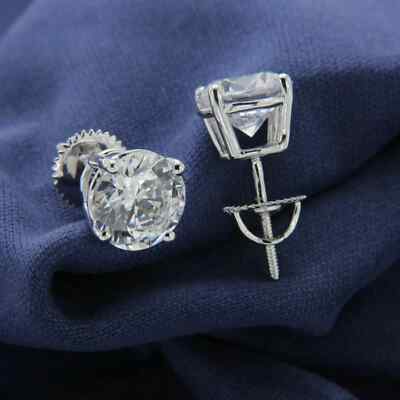 4Ct Round Cut Created Diamond 14K White Gold Finish Solitaire Stud Earrings 6MM