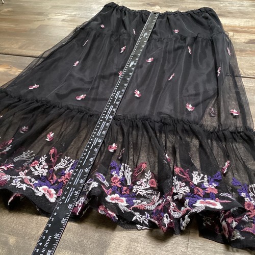 Willow & Clay Skirt Women M Black Embroidered Floral Sheer Overlay Fairy Grunge - Picture 7 of 9