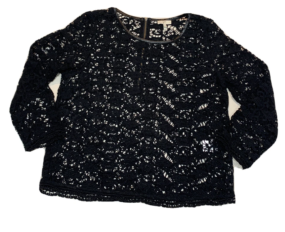 Top Joie Talla M Bordado Negro 100% Algodón Encaje Cuero Borde