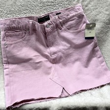 Lucky Brand Women's Old Favorite Mini Skirt Distressed-Hem Cotton Pink Sz 4/27