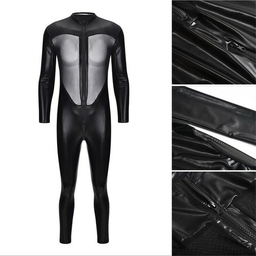Uomo Tuta Rete Costume pelle Lucida Aderente Intimo Tutina Body | eBay