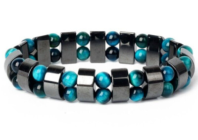 Bracelet Perles Hématite & Œil De Tigre Bleu – Fait Main, Taille Sur Mesure
