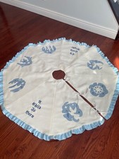 Christmas Tree Skirt embroidered angels, manger, wise men fleece handcrafted
