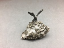 Mineral Specimen Pyrite on Quartz Cluster Sculpture w/ Pewter Eagle Flying 2"