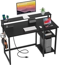 40" Computer Desk with Power Outlets Small Home Office Desk with Monitor Stand