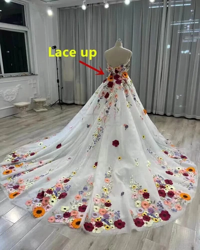 Off The Shoulder 3D Flowers Wedding Dresses Sleeveless Tulle A-Line Bridal Gowns - Picture 2 of 7