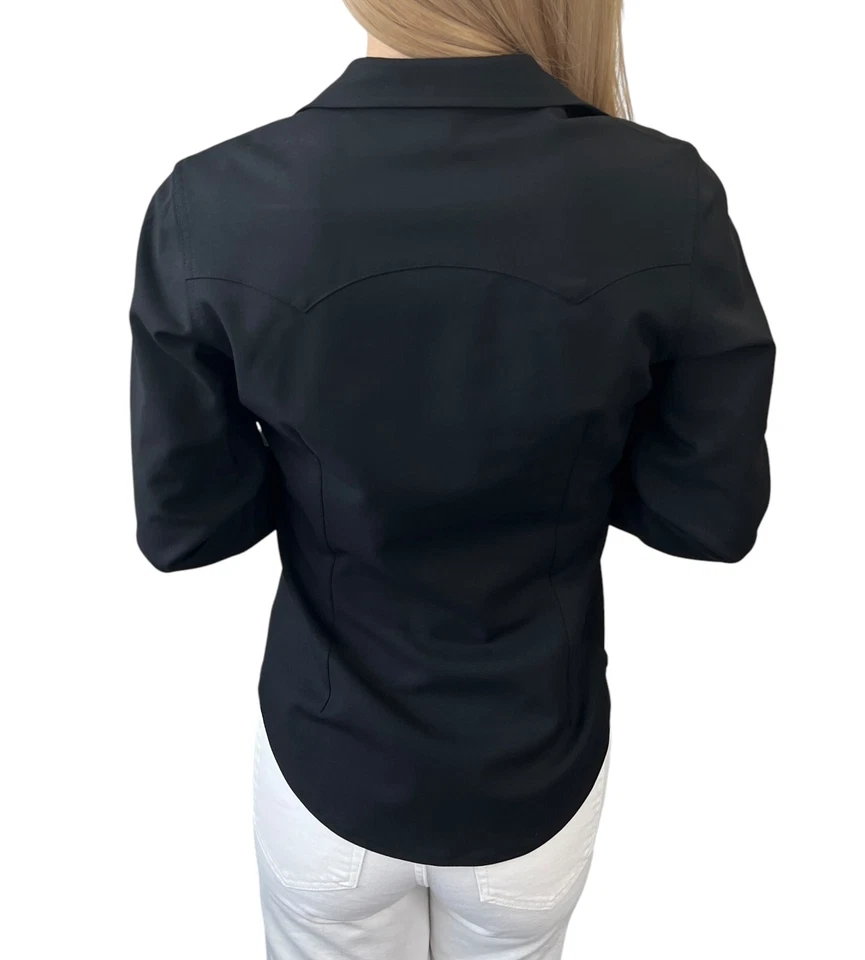 Christian Dior Vintage Logo Shirt Jacket Top #36 Snap Button Black Viscose Wool - Image 3 of 4