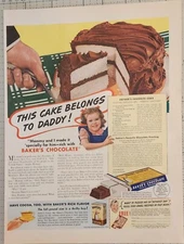 1940 Bakers Chocolate Vintage Ad 14 x 10 Fathers Favorite Cake Recipe