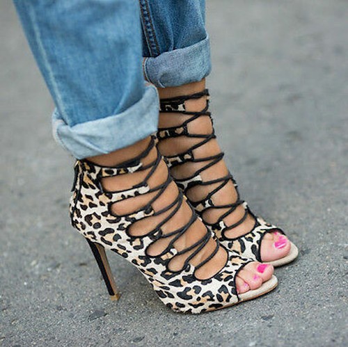 leopard lace up heels
