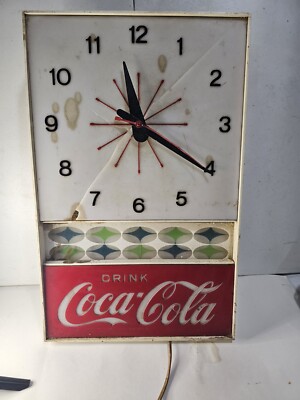 Vintage 1960's Coca Cola Coke Soda Wall Clock Drink Works No Light