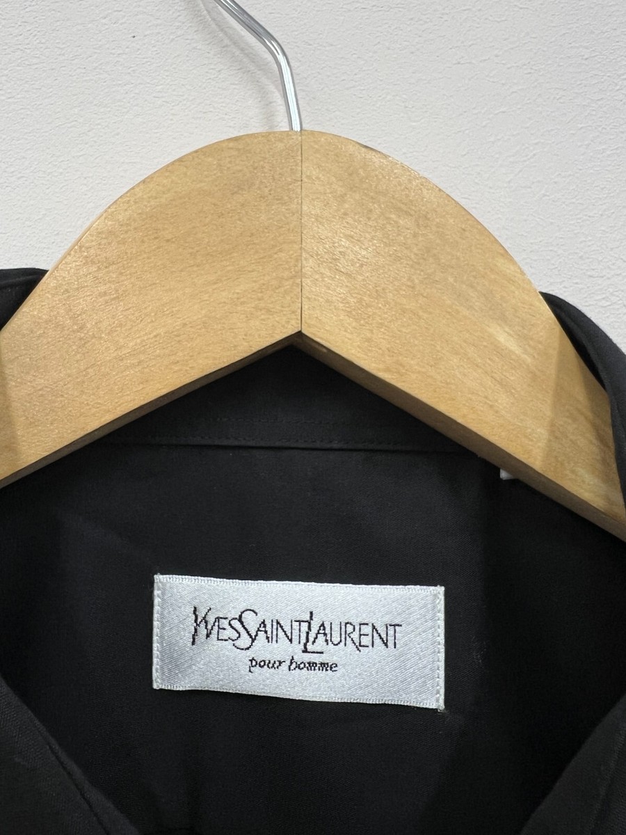 Yves Saint Laurent / 長袖シャツワンピース 黒 m635 シャツ（ストライプ／シルク／サテン） | Saint Laurent サン