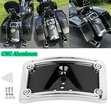Aluminum Chrome CURVED Laydown License Plate Bracket For Harley 3 Hole Mount 