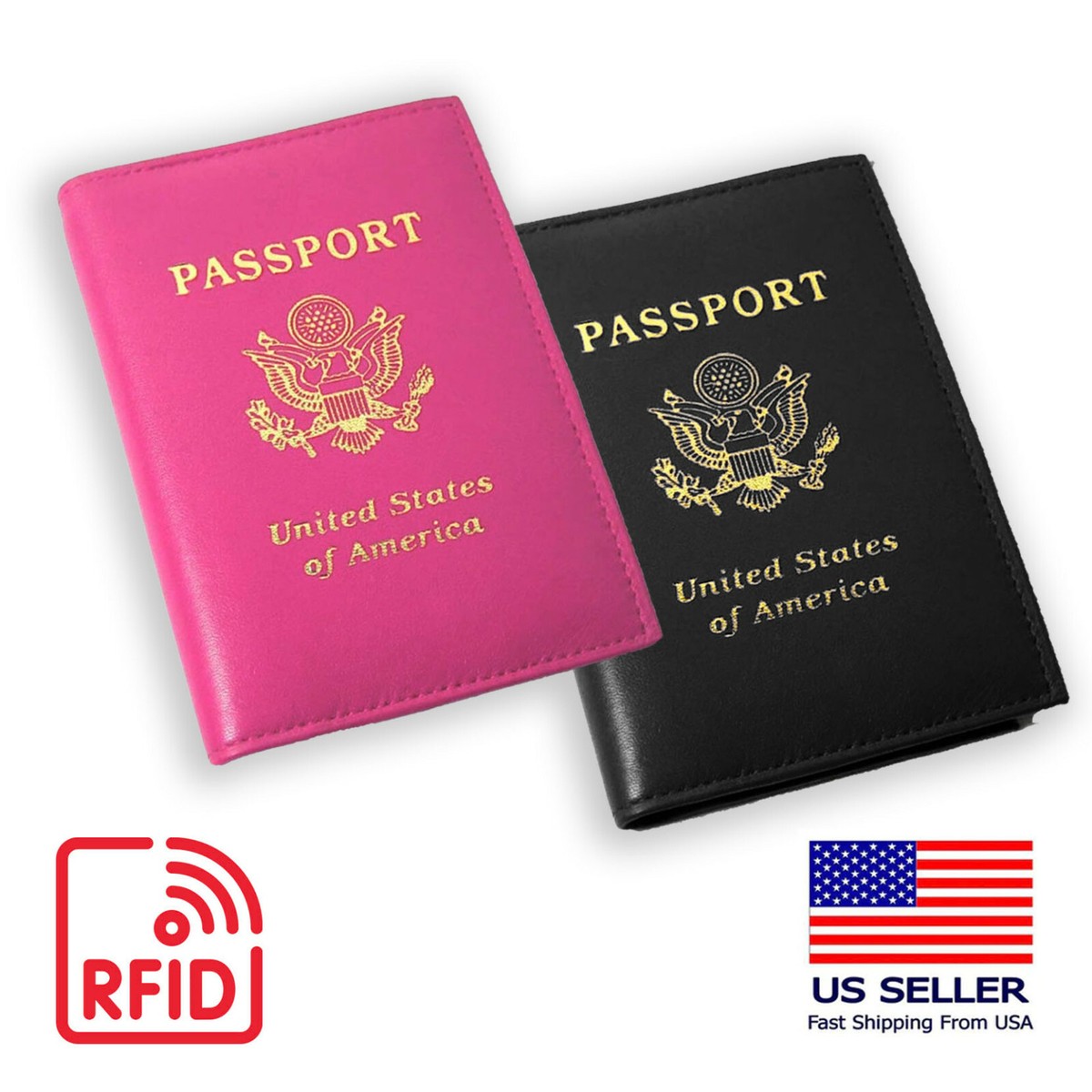 Genuine Leather Passport Cover Travel Document Organizer USA 