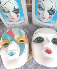 Set Of 2 Ceramic Mardi Gras Masks Wall Decor New/Old Stock