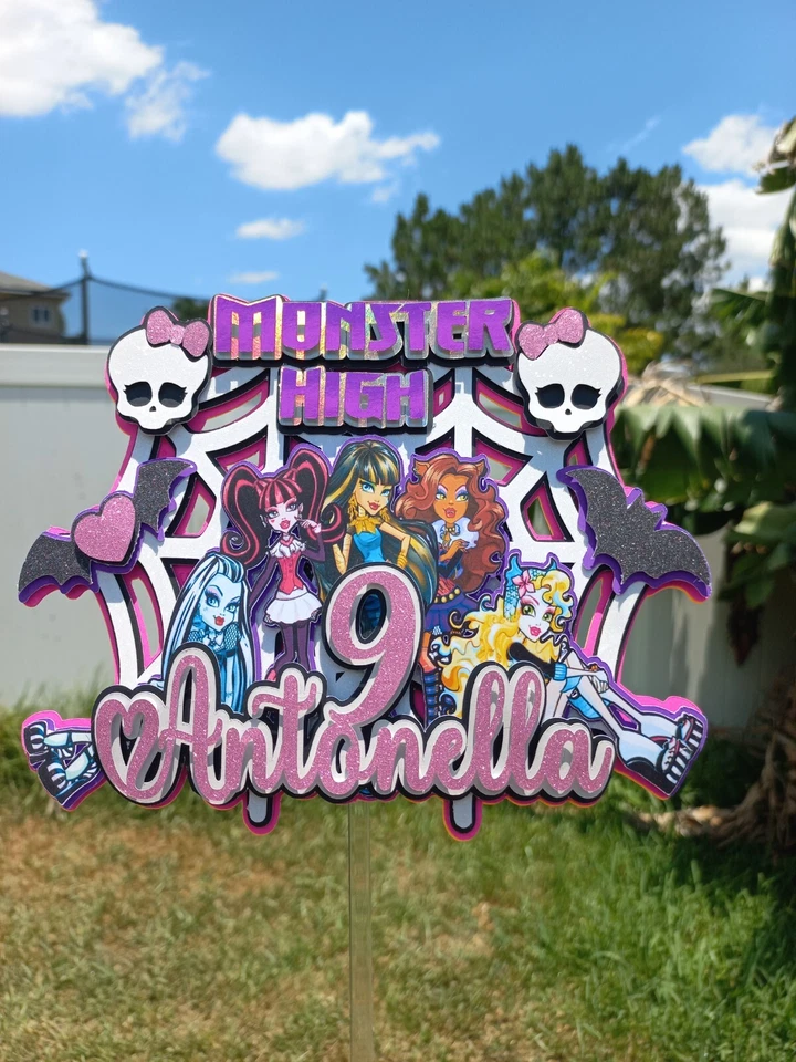 Holographic and personalised 3D cake topper vampire girls pink and purple - Image 2 of 4