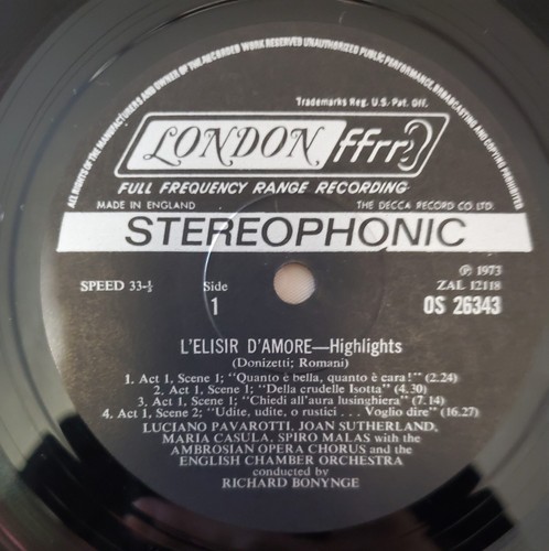 L'elisir D'amore Highlights Joan Sutherland / Luciano Pavarotti / Bonynge LP - Picture 3 of 4