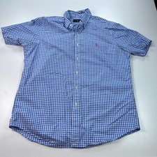 Ralph Lauren Button Down Shirt Mens Large Blue Checkered Cotton Pony