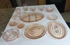 Lot of 23 pcs Vtg. Pink Depression Glass, Tea set, Platters,Plates,Serviing Dish