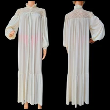 Vintage Rosa Puleo Szule Lily of France Cream Velour Lace Robe Nightgown Dress S