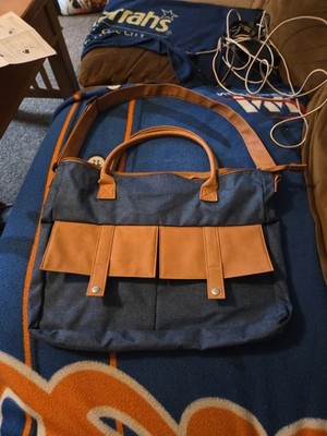 Blue Canvas Large Messenger Bag Pockets