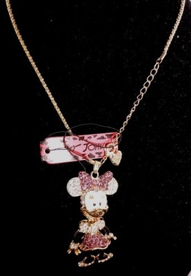 Betsey Johnson Rhinestone Disney Pink Minney Mouse Movable Necklace New W/Tags 