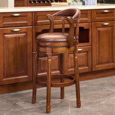 Cow Top Leather Wood Bar Stools Seat Height 29.5'' Swivel Bar Chair with Backs