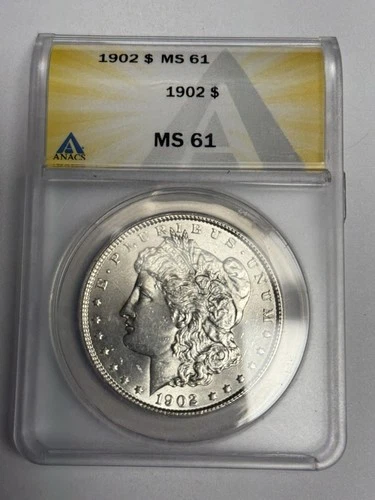 1902-P ANACS MS61 Morgan Silver Dollar (All Original White), U.S. $1 Coin UNC
