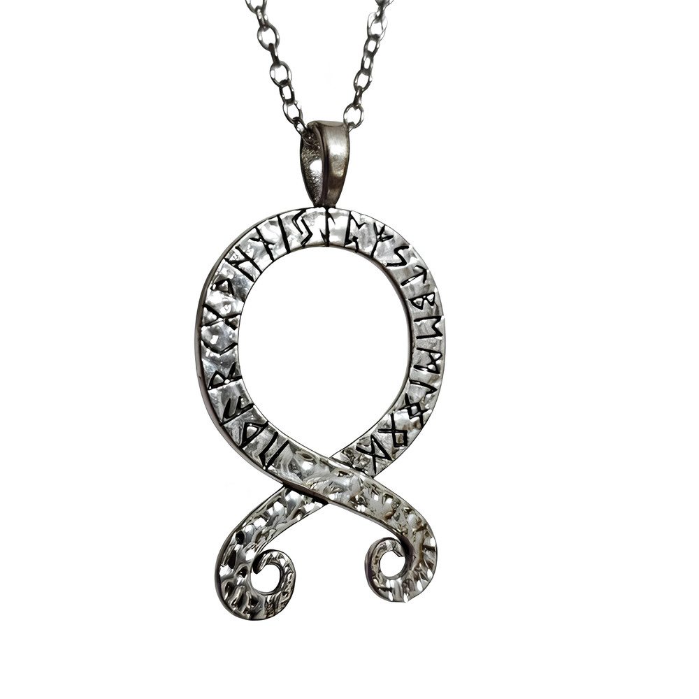 Troll Cross Pendant Necklace Rune Chain Othila Odal Viking Jewellery Velvet Bag